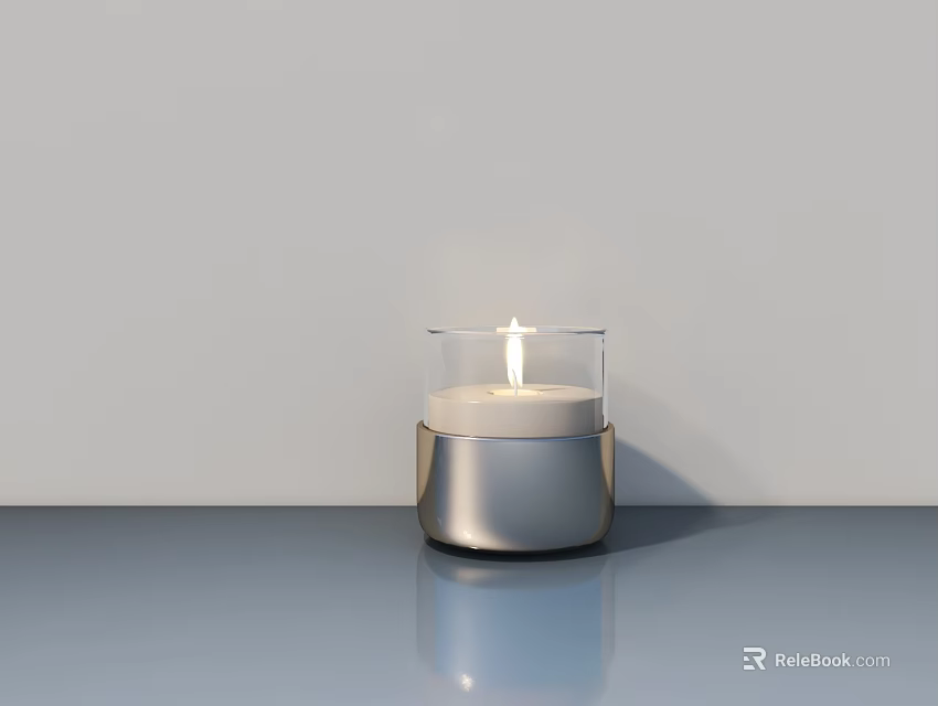 Modern Candle Lamp With Glass Shade And Metal Base On Smooth Surface With Warm Light 3d model 