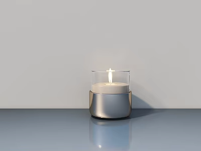 Modern Candle Lamp With Glass Shade And Metal Base On Smooth Surface With Warm Light 3d model