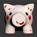 Cute Pink Pig Game Character With Red Spots Silver Eye And Coin Bank Features