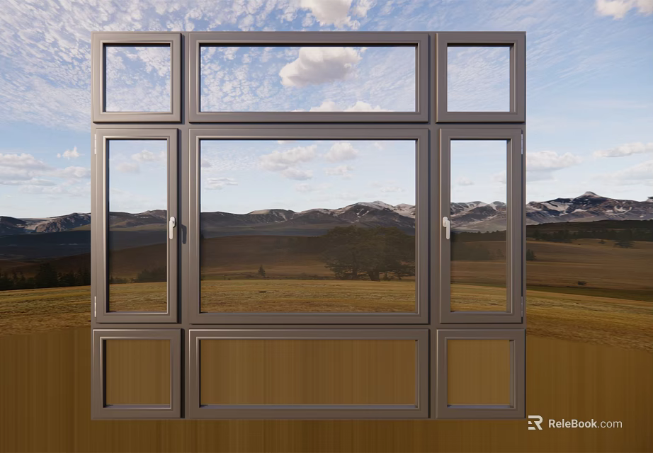 Modern Floor-to-Ceiling Window Design With Scenic Mountain View And Clear Sky 3d model 