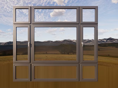 Modern Floor-to-Ceiling Window Design With Scenic Mountain View And Clear Sky 3d model