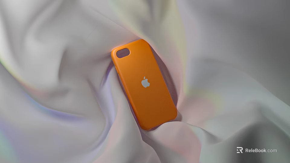 Orange Apple Phone Case on Soft Iridescent Fabric Background 3d model 