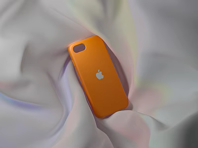 Orange Apple Phone Case on Soft Iridescent Fabric Background 3d model
