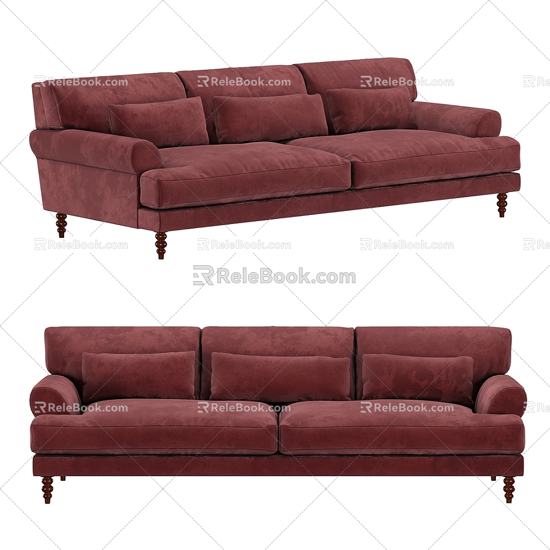 Modern red fabric double sofa 3d model