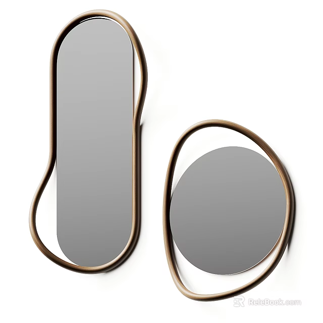 Modern Minimalist Mirrors with Elongated and Circular Shapes Brass Metal Frames for Contemporary Home Decor 3d model 