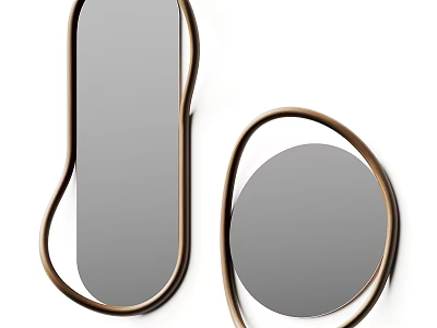 Modern Minimalist Mirrors with Elongated and Circular Shapes Brass Metal Frames for Contemporary Home Decor 3d model