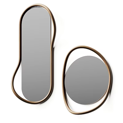 Modern Minimalist Mirrors with Elongated and Circular Shapes Brass Metal Frames for Contemporary Home Decor 3d model