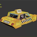 Yellow Pixelated Blocky Minecraft Taxi With Checkerboard Design And TAXI Sign