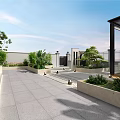 Modern Courtyard Garden Design With Paved Floor Green Plants And Canopy Seating Area