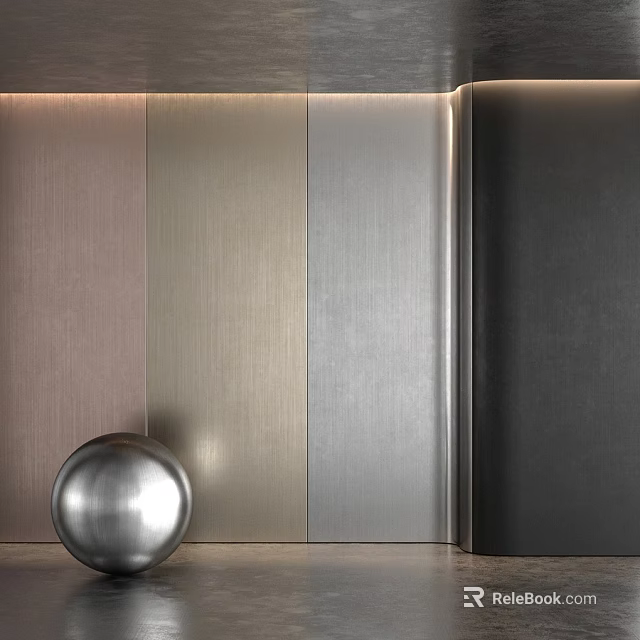 Modern Interior Wall Components With Metal Panels And Decorative Sphere 3d model 