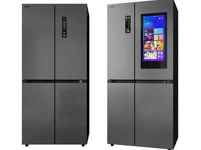 Modern French Door Refrigerators With Digital Display And Black Stainless Steel Finish 3d model