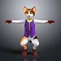 Animated Game Movie Cat Character With Colorful Fur Purple Vest Red Gloves And Brown Boots