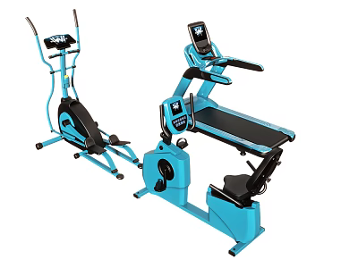 High Quality Home Gym Equipment With Blue Elliptical Trainer Treadmill And Digital 3d model