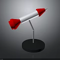Space Rocket Model With White Red Design And Black Base Metal Spring Stand