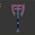 Ornate Double Bladed Axe With Metal Head And Red Wooden Handle