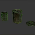 Two Rustic Aged Wooden Buckets With Matching Lid On Dark Surface