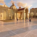 Grand Symmetrical European Building With Arched Entrance Red Roof Waterfront Square