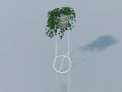 White Swing Door Design With Metal Plant Stand And Green Potted Plant 3d model