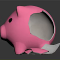 Pink Piggy Bank Household Item With Broken Parts And White Inner Pieces