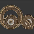 Textured Wooden Circular And Curved Scene Components With Decorative Details