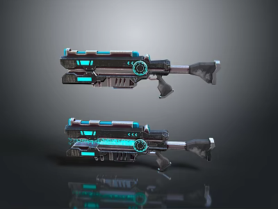 Dual Futuristic Sci-Fi Energy Weapon With Glowing Blue Elements Barrel And Grip 3d model