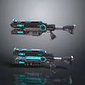 Dual Futuristic Sci-Fi Energy Weapon With Glowing Blue Elements Barrel And Grip 3d model