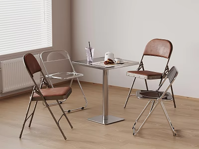 Cozy Room Setup With Metal Table Leather Transparent Chairs Wooden Floor Window Blinds 3d model