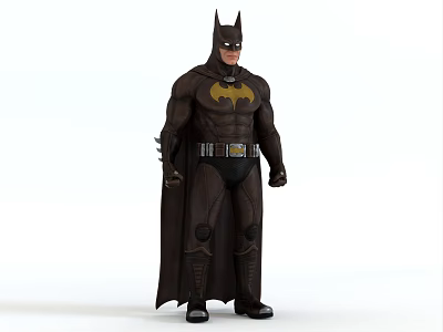 Batman Game Movie Character In Brown Costume With Yellow Bat Symbol Cape And Utility Belt 3d model