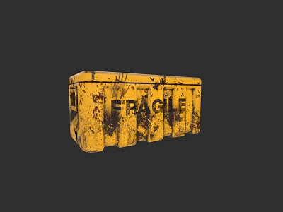 Yellow Industrial Equipment Storage Container With Fragile Label And Worn Exterior 3d model