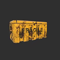 Yellow Industrial Equipment Storage Container With Fragile Label And Worn Exterior