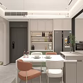 Modern Living Dining Room Interior With Open Kitchen Green Cabinets TV Wall And Beige Sofa