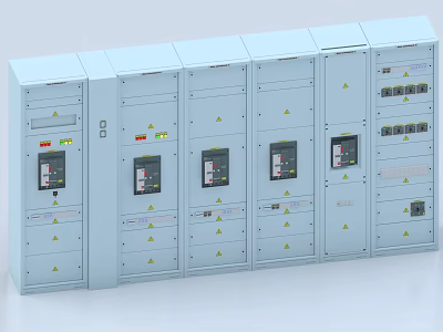Industrial Electrical Control Cabinets with Multiple Units Control Panels Indicator Lights and Warning Signs 3d model