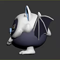 Cute Small Bat Game Character With White Fur Blue Ears Purple Wings Yellow Eyes