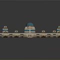 Ancient Architecture Complex With Blue Dome Traditional Roof And Symmetrical Courtyard Layout