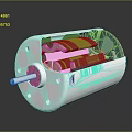 Electric Motor Internal Structure Cross Section View With Coils Rotor And Metallic Housing