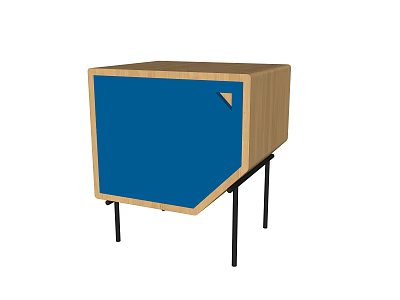 Modern Bedside Table Design With Wooden Frame Blue Panel And Black Legs 3d model
