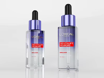 Loreal Revitalift Filler Serum Transparent Bottles With Blue Black Caps Small And Large Sizes 3d model