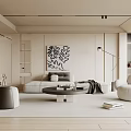 Modern Living Room Interior With Beige Sofa Round Armchair Coffee Table And Artwork