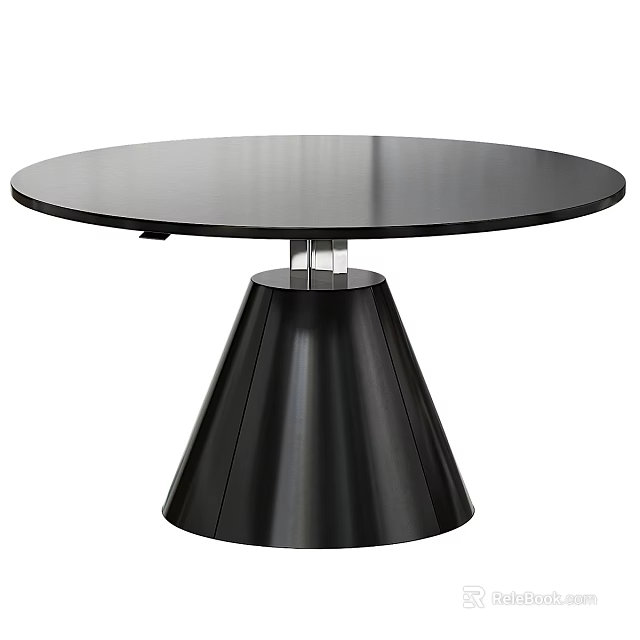 Modern Black Round Desk With Conical Base And Sleek Surface Design 3d model