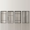 Modern Interior Doors With Black Frames Grid And Vertical Glass Panels 3d model