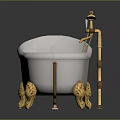 Luxury White Bathtub With Gold Faucet And Decorative Claw Feet Design
