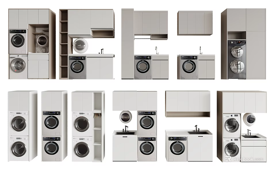 Modern Laundry Cabinet Designs With Washing Machine Units And Storage Solutions 3d model 