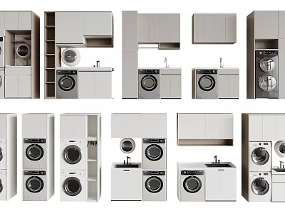 Modern Laundry Cabinet Designs With Washing Machine Units And Storage Solutions 3d model
