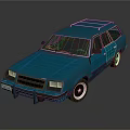 Blue Vintage Station Wagon Car With Roof Rack And Black Wheels