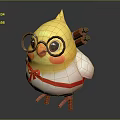 Cute Yellow Chicken Game Movie Character with Glasses Red Bow Tie and White Body