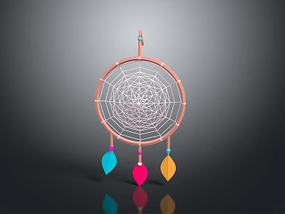 Decorative Dreamcatcher With Circular Web Pink Frame Top Arrow And Colorful Feathers 3d model