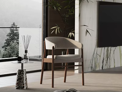 Modern Leisure Chair With Wooden Legs In Indoor Space By Window And Greenery 3d model