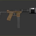 Tactical Submachine Gun With Wooden Grip Metal Barrel Detachable Magazine And Muzzle Device