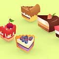 Various Types of Decorated Cakes with Cherry Strawberry Blueberry Toppings and Colorful Layers