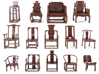 Traditional Chinese Wooden Leisure Chairs With Classic Carved Patterns And Elegant Designs 3d model